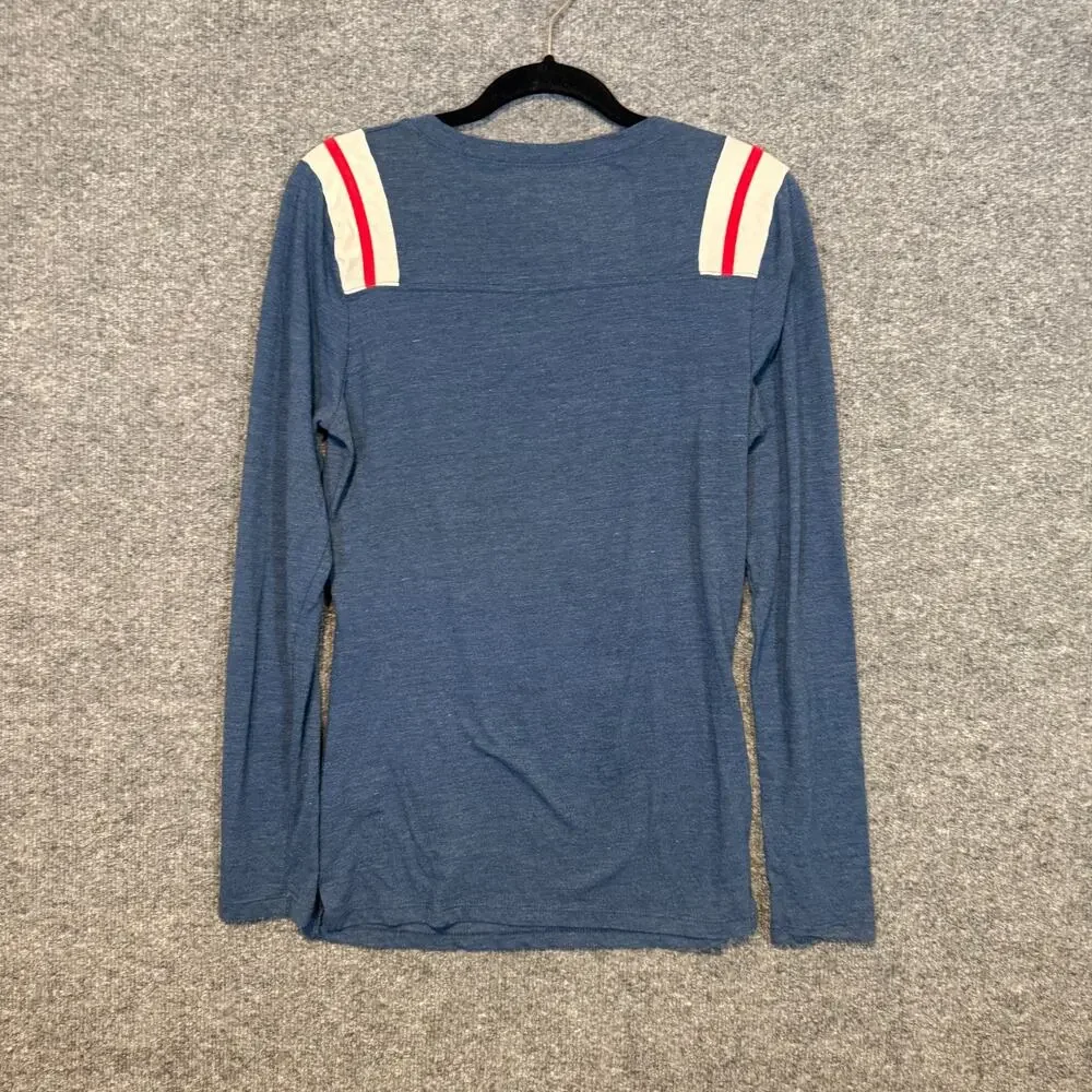 New York Giants Shirt Womens Medium‎ Blue Vneck Long Sleeve Stretch NFL Football